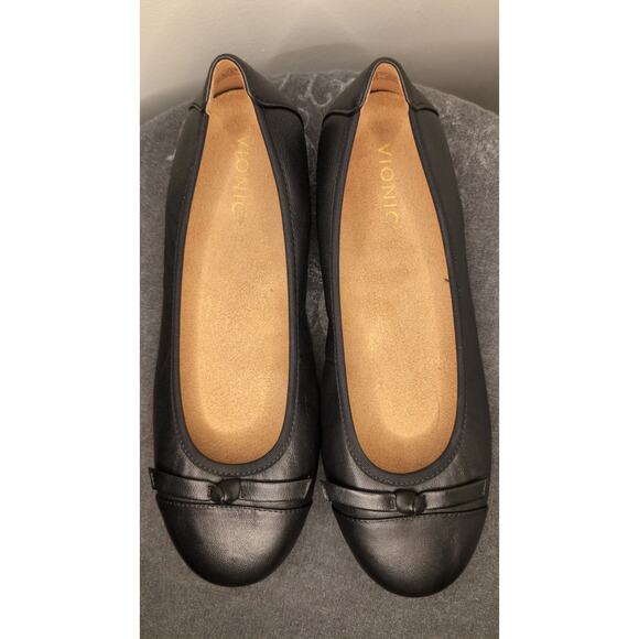 NWOT Vionic Amorie black leather orthotic bow ballet flats - Picture 2 of 9